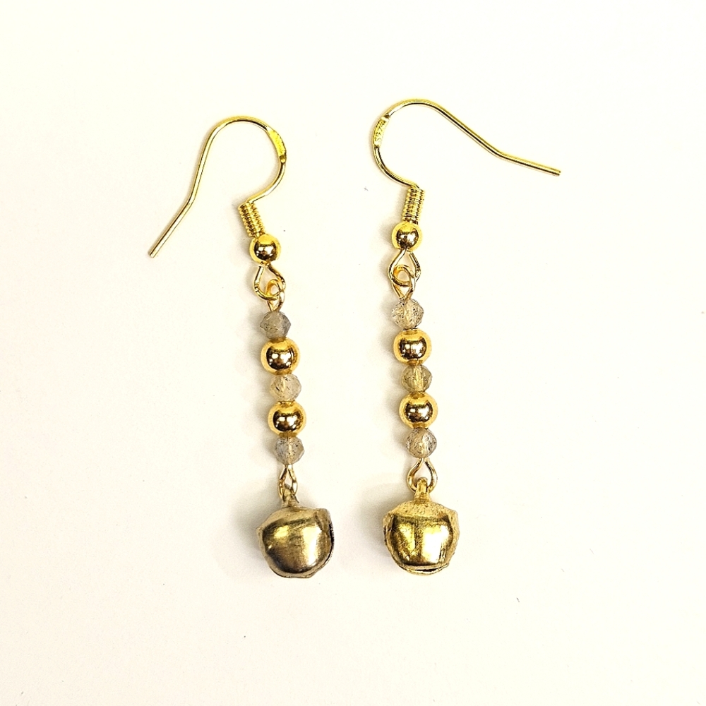 Handmade Labradorite and Goldtone Bell Earrings